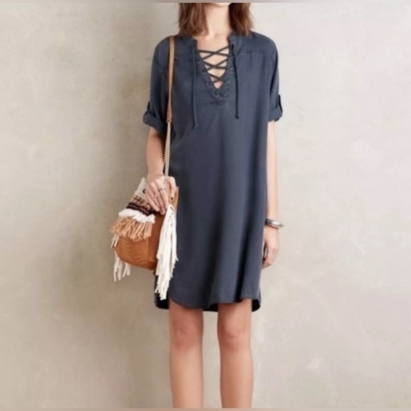 Cloth & Stone Ladies
Artsy Shift Tunic Dress, Lace-up V-neck, Blue Size M - Picture 1 of 6